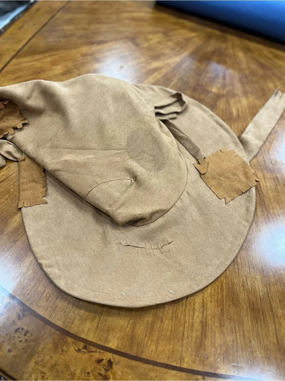 Kids Brown Scarecrow Costume Hat with Patch Details
